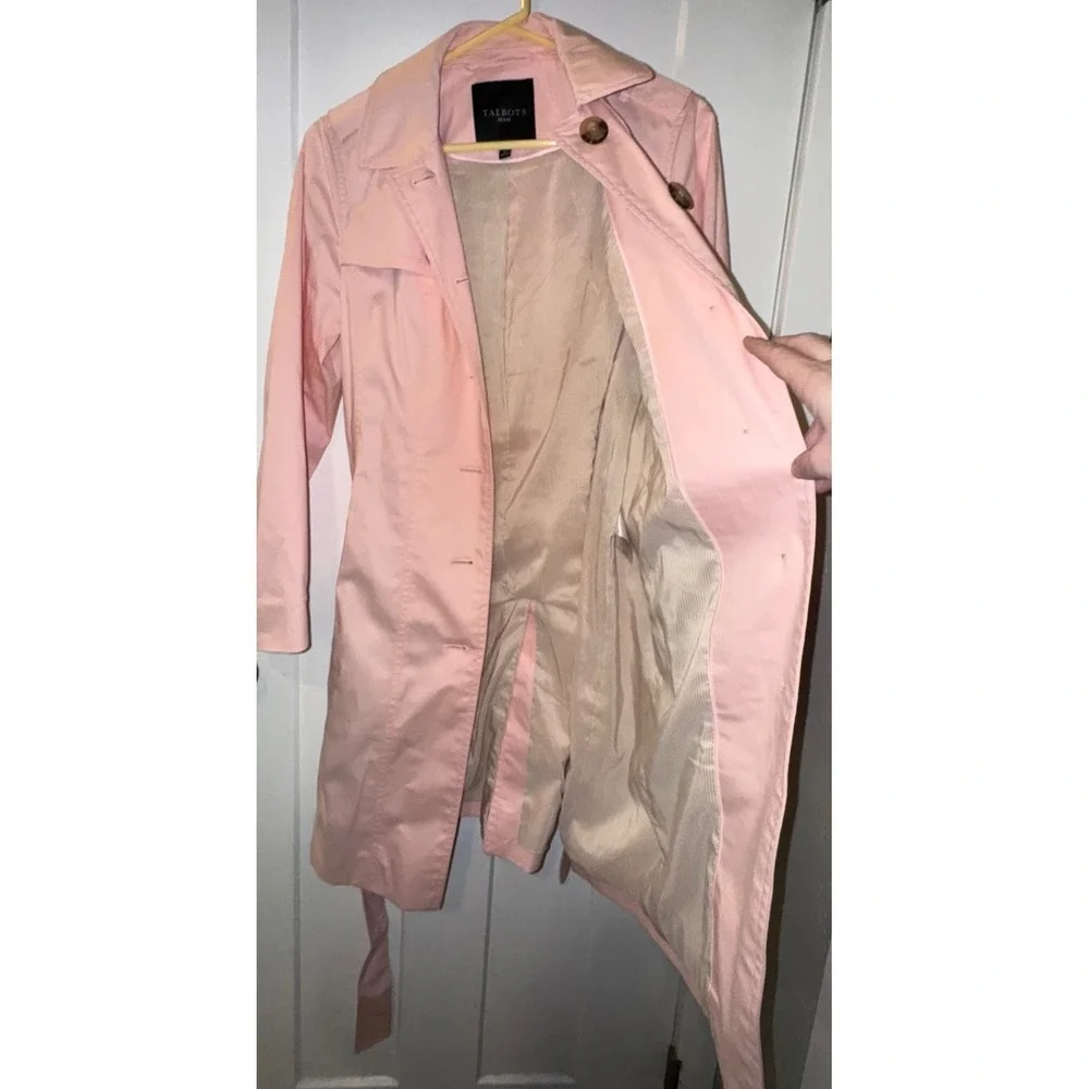 Talbots Petite light Pink Cotton Blend Belted Trench Coat Jacket SP PH5289 - Picture 7 of 14